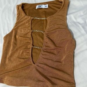 Cute Brown Top With Gold Chains Across The Chest